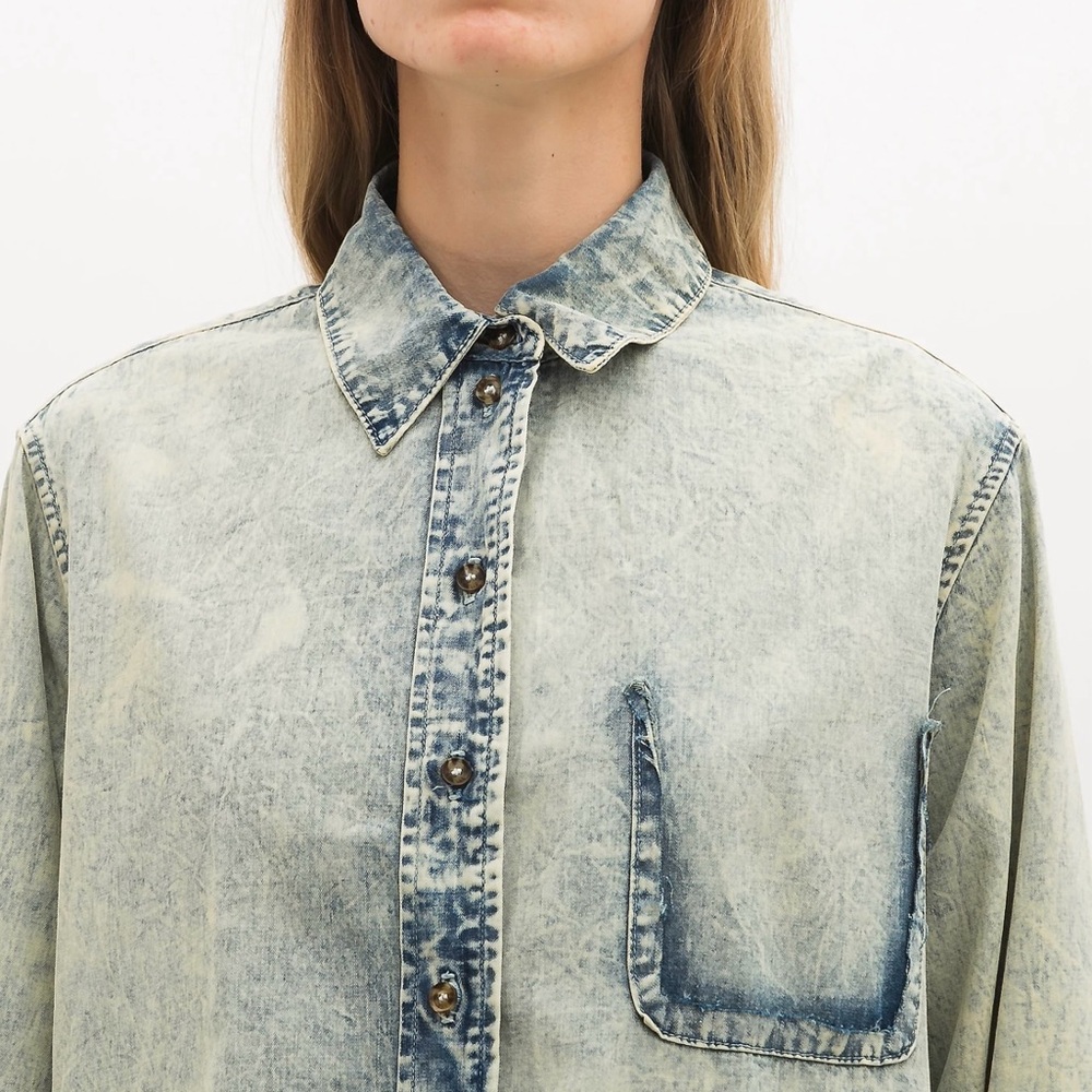 Proenza Schouler Distressed Denim Shirt with Detachable Sleeve Cuffs - Picture 4 of 8
